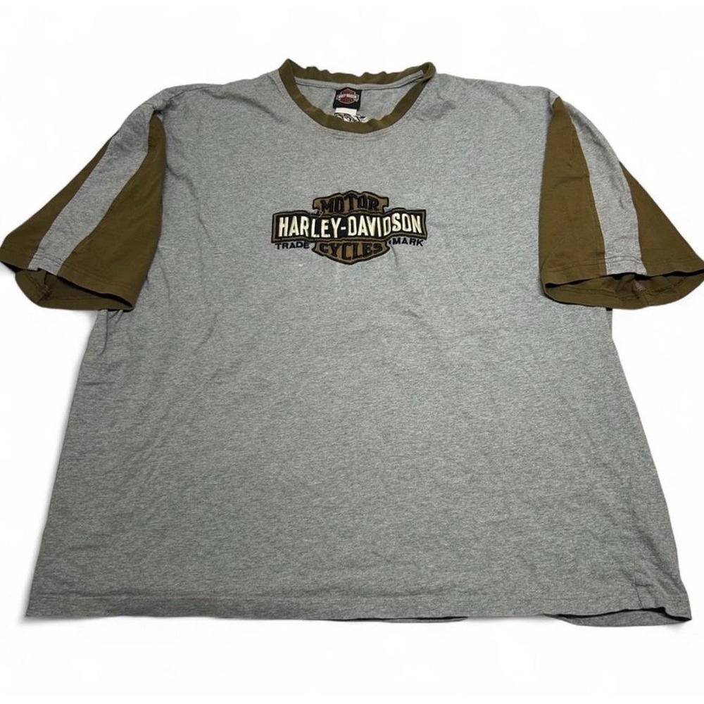 Harley-Davidson Mens Gray Olive Ringer T-Shirt Wichita KS Embroidered Logo 3XL